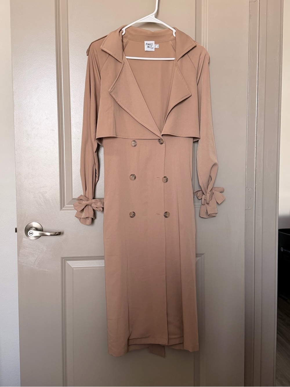 Princess Polly Taupe Double-Breasted Trench Midi Dress